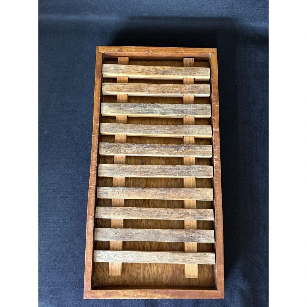 Wood Bread Cutting Board Crumb Catcher Tray w/‎ Slatted Insert Rustic Kitchen